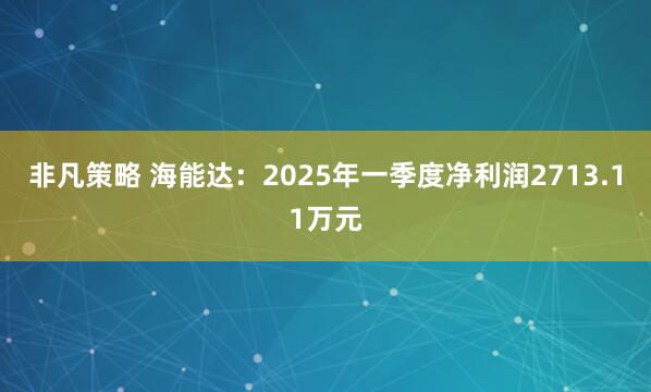 非凡策略 海能达：2025年一季度净利润2713.11万元